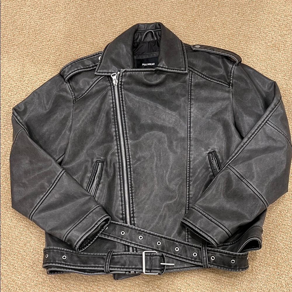 Pull&Bear Dark Gray Biker Jacket for Men